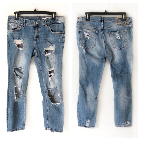 Zara Denim - Zara woman destroyed skinny jean mid rise relaxed